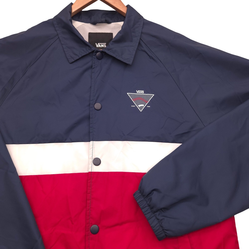 Vans Striped Skateboard Coach Snap Front Lined Windbreaker Mens Medium